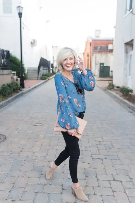 black pants and floral blouse - @loverlygrey