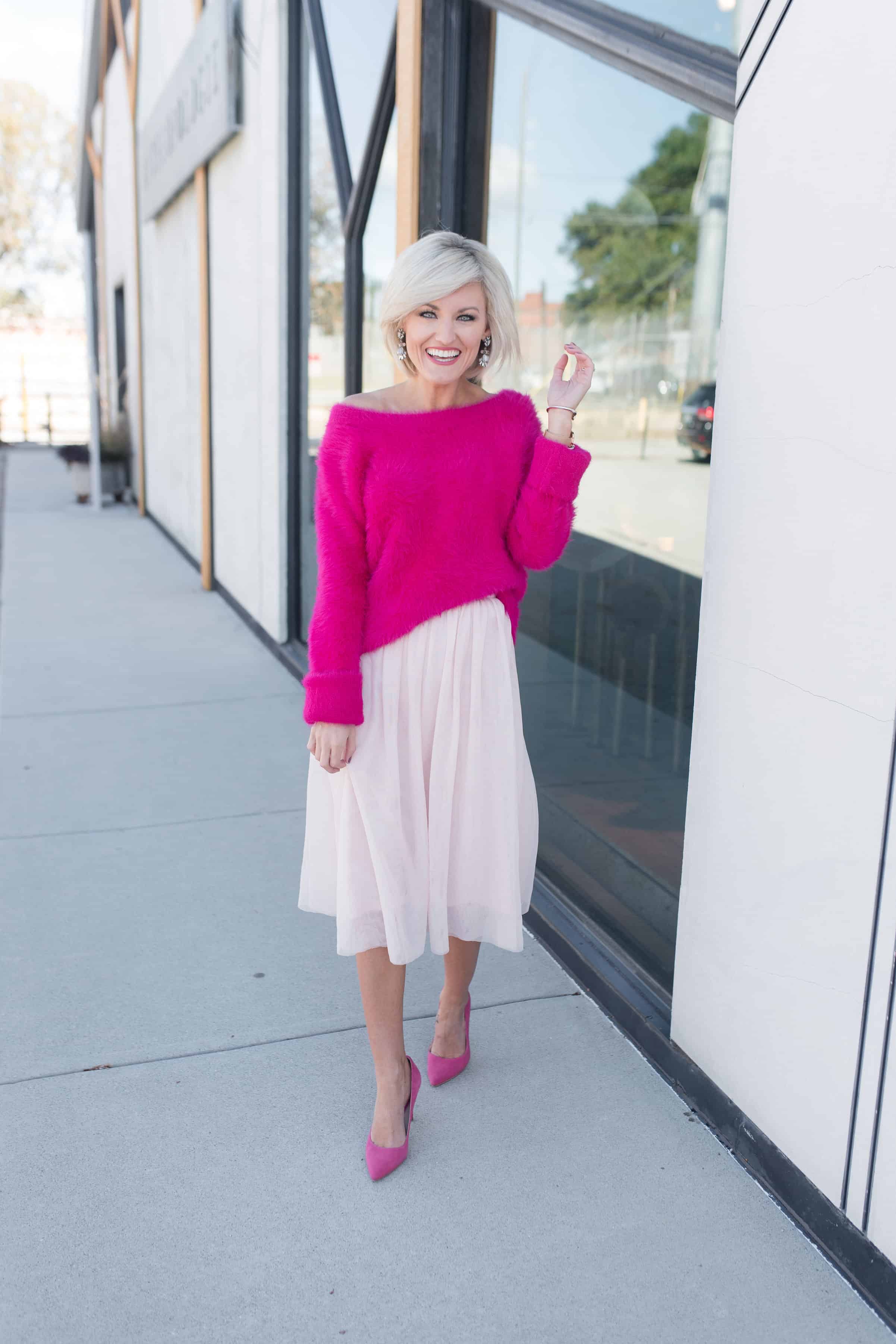 Be Bold – Pink Fuzzy Sweater - Loverly Grey