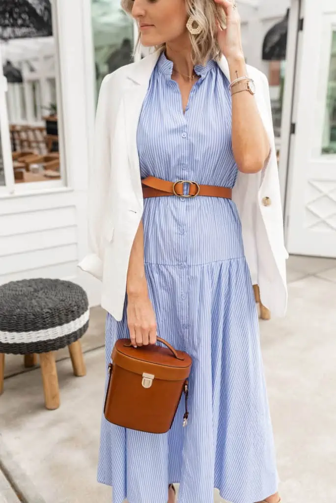 Mother & Daughter matching handbags from Brahmin. White dresses