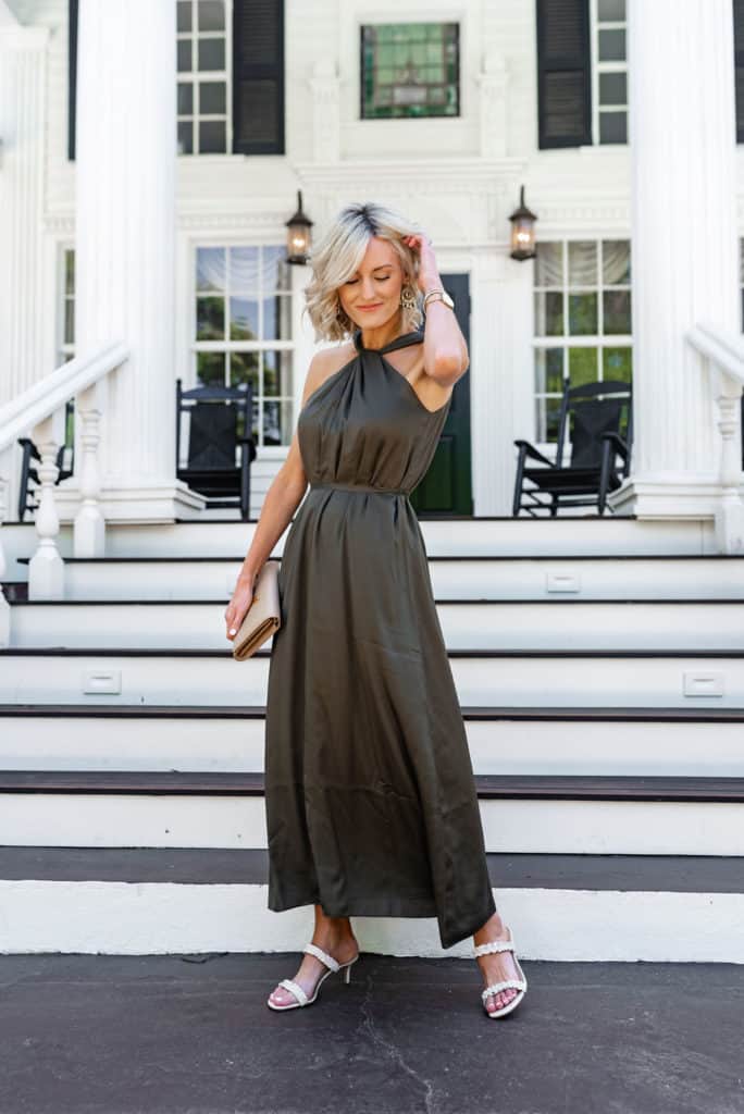 grey silk midi dress