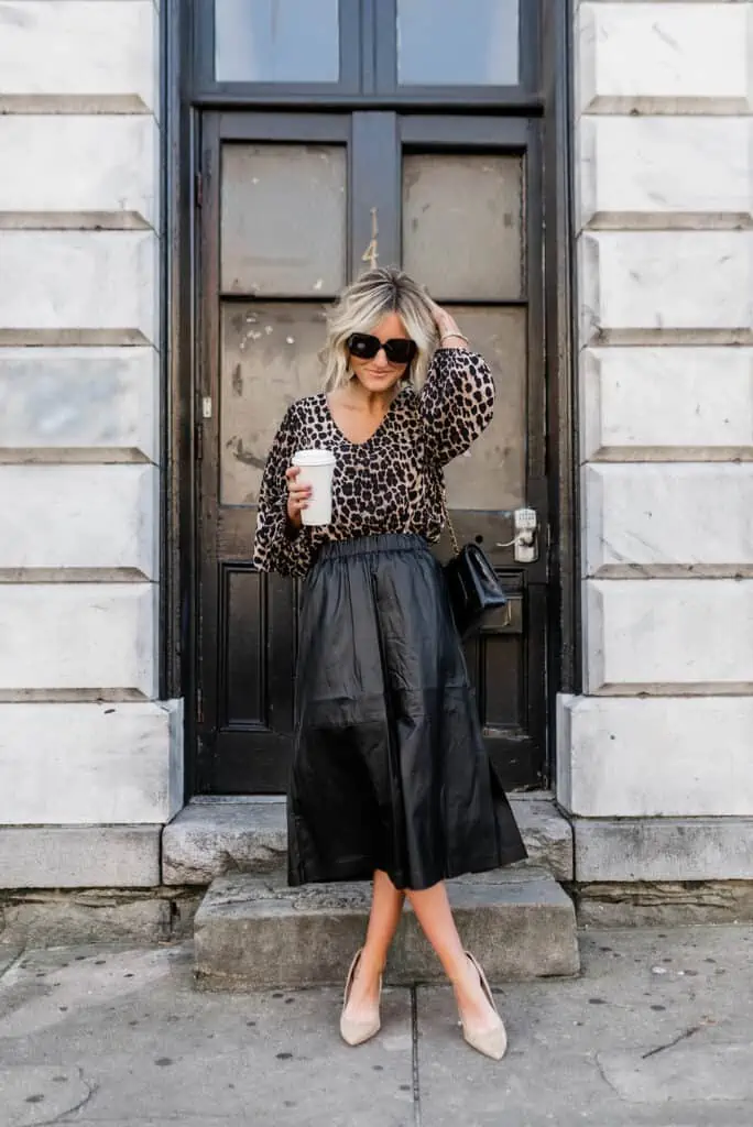 How to Style a Leather Midi Skirt for Work - Loverly Grey