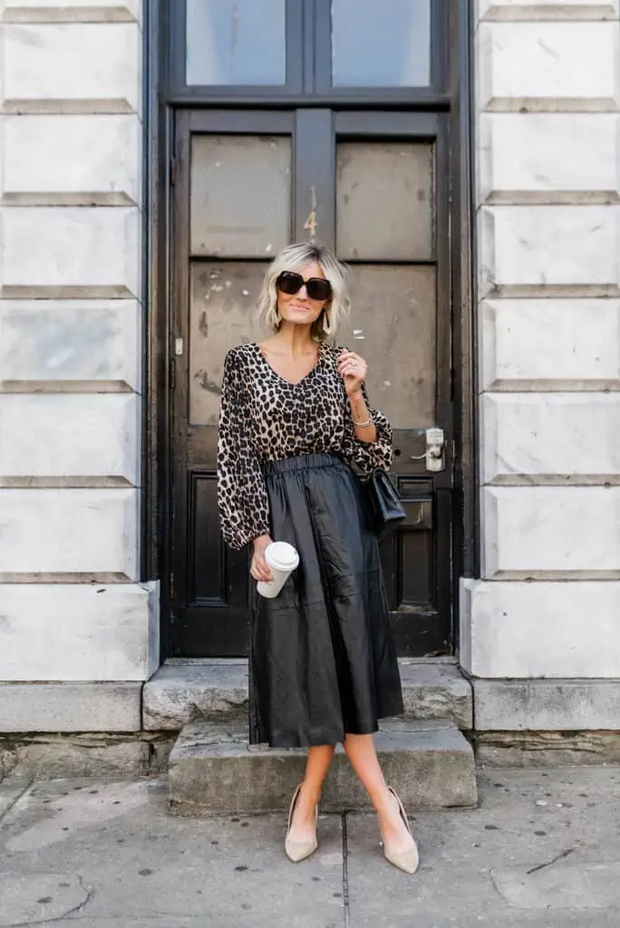 How to Style a Leather Midi Skirt for Work - Loverly Grey