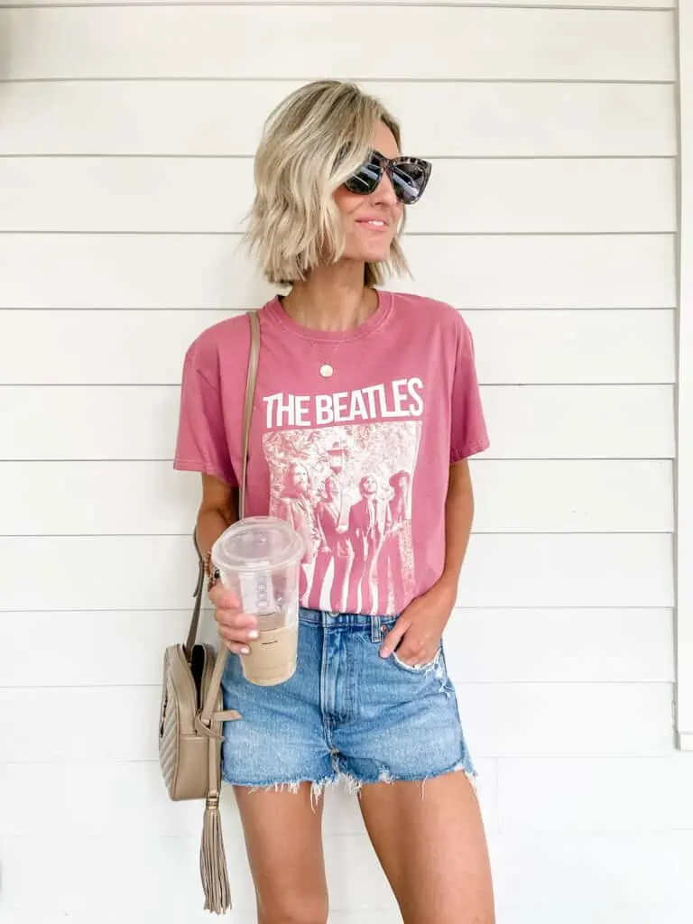 denim shorts and graphic tee