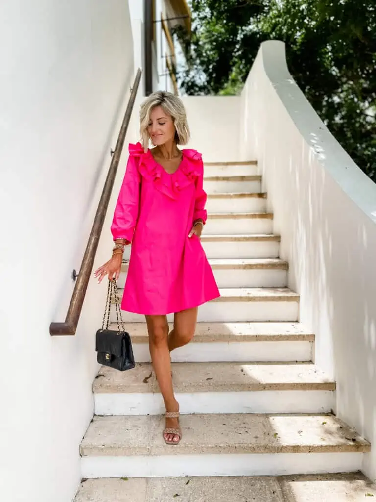 pink long sleeve dress for work 