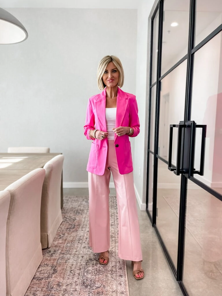 How To Style a Hot Pink Velvet Pant Suit - Kelly Golightly