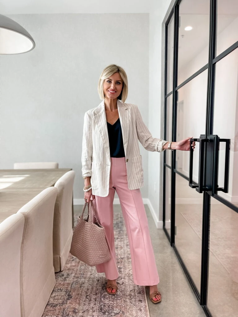 6 ways to style wide legged pink pants